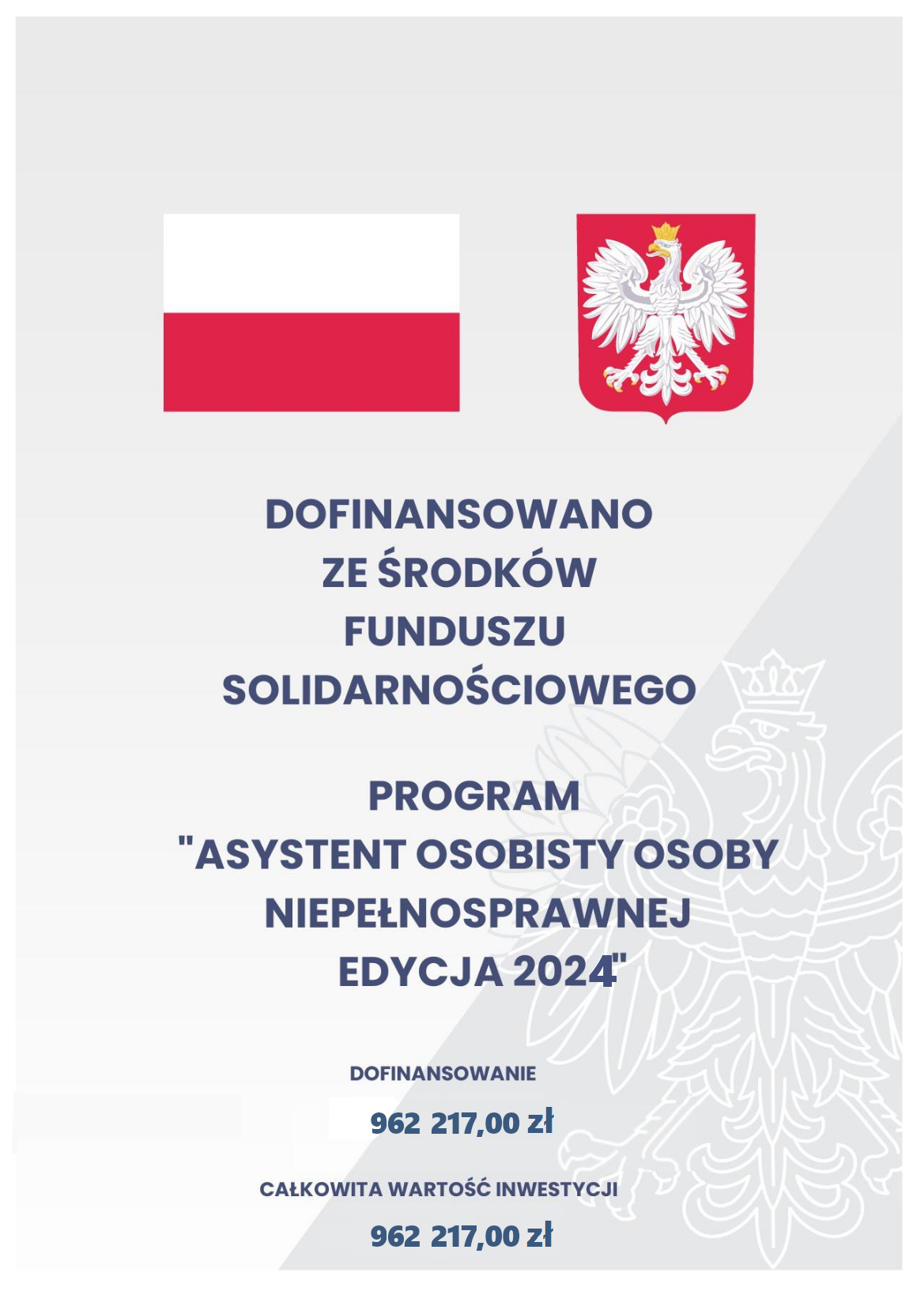 Informacje o wartości dofinansowania i całkowitej wartości inwestycji