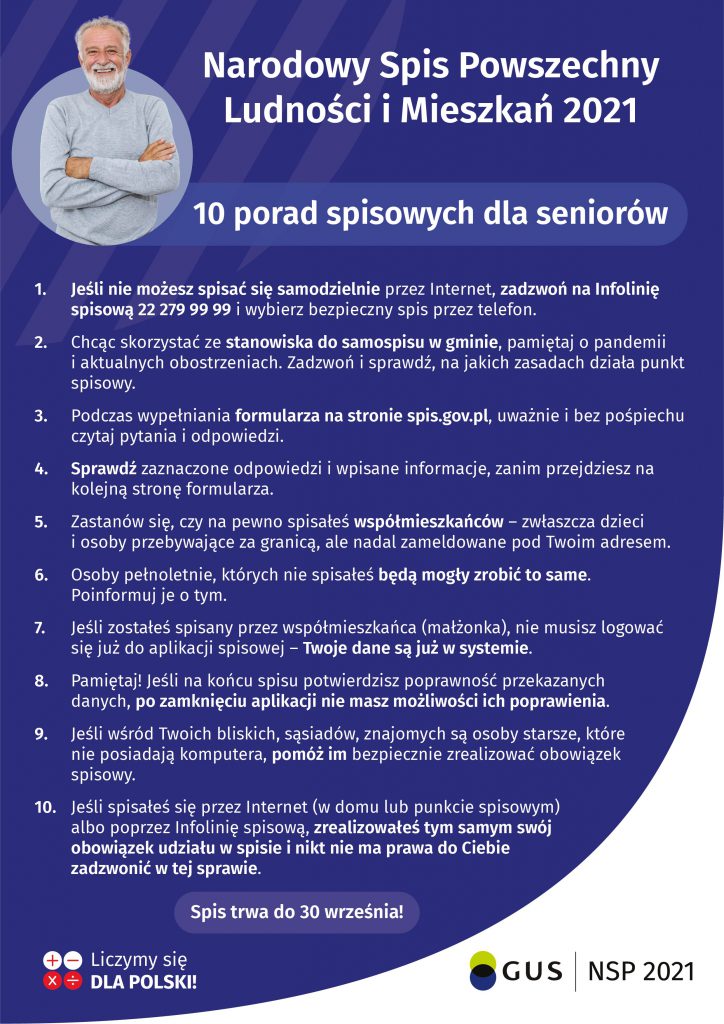 Plakat - Narodowy Spis Powszechny Ludności i mieszkań 2021 - informacje dla seniorów cz.2